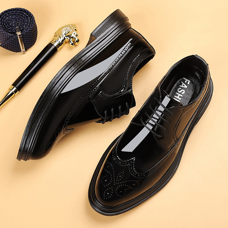 Men Shoes For Wedding - Мужские лакированные туфли-броги на шнуровке, формальные