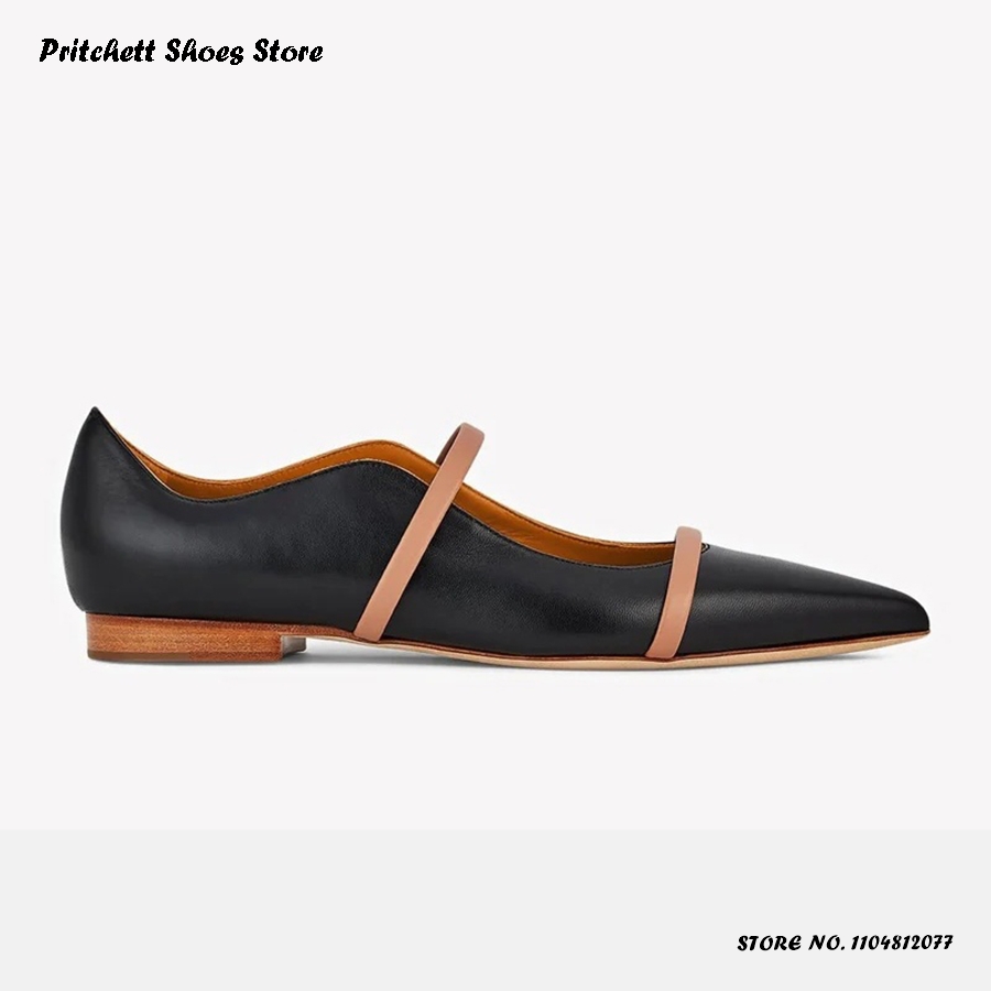 Men'S Shoes With Toes - Женские кожаные балетки с двумя ремешками,