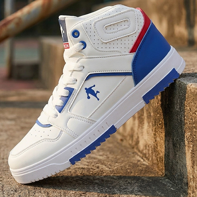 Men Shoes White Colour - Мужские белые высокие кроссовки с цветными